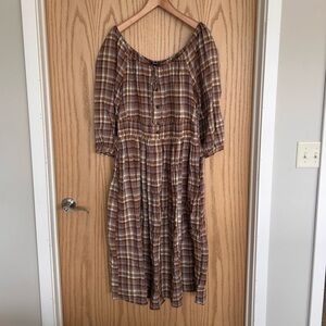 Madewell Brown Plaid Midi Dress